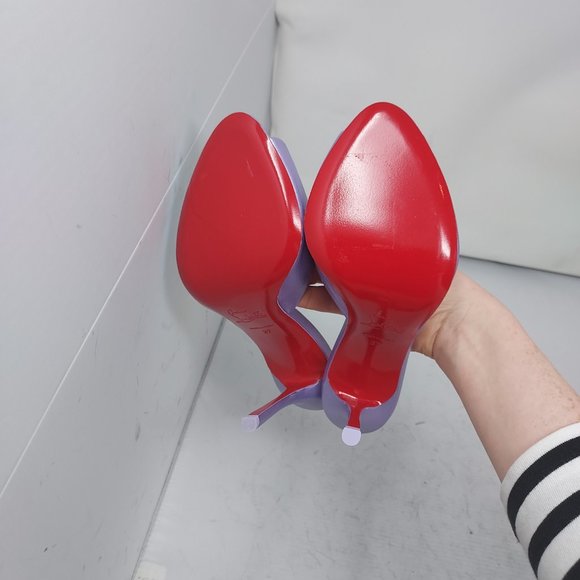 CHRISTIAN LOUBOUTIN Me Dolly Metallic Leather Lilac Smoke Heel Mule Sandal - Picture 2 of 10